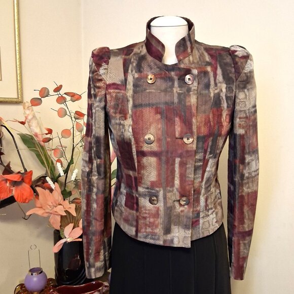 NWT Simon Chang Purple Multicolor Double-Breasted Blazer Jacket 6 S - Picture 4 of 14